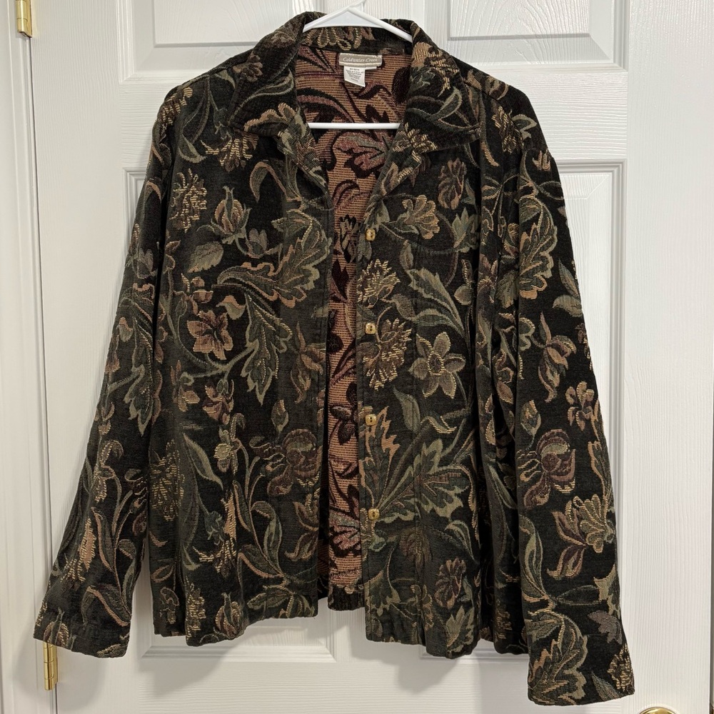 Vintage Coldwater Creek Green-Black Floral Blazer